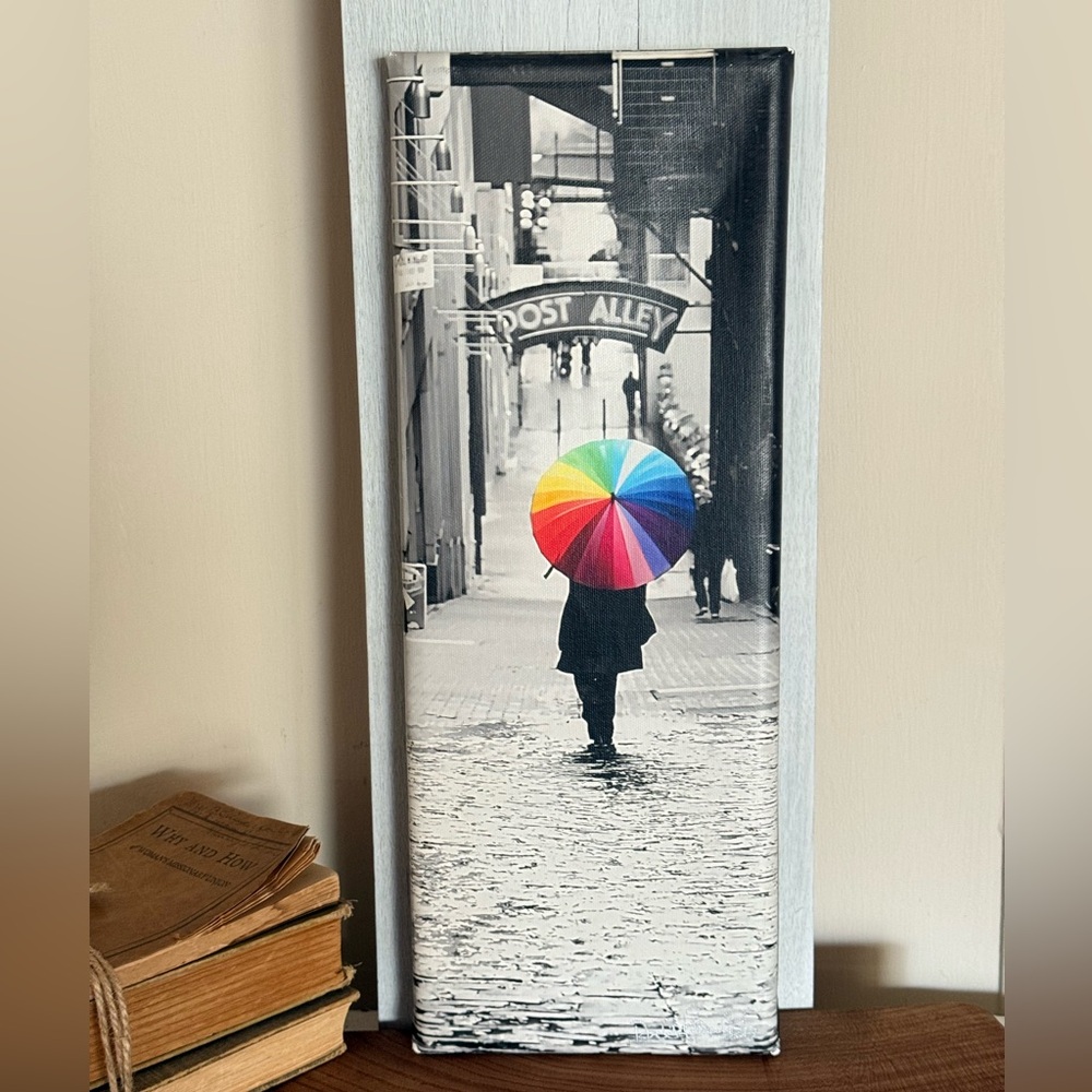 Seattle~Pikes Market Colorful Umbrella and Public Market Canvas Art Set/2 - Picture 2 of 10